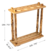 Wooden billiards cue rack for displaying pool stick holders with measurement.