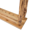 Wooden billiard cue rack with corner edge display styling.