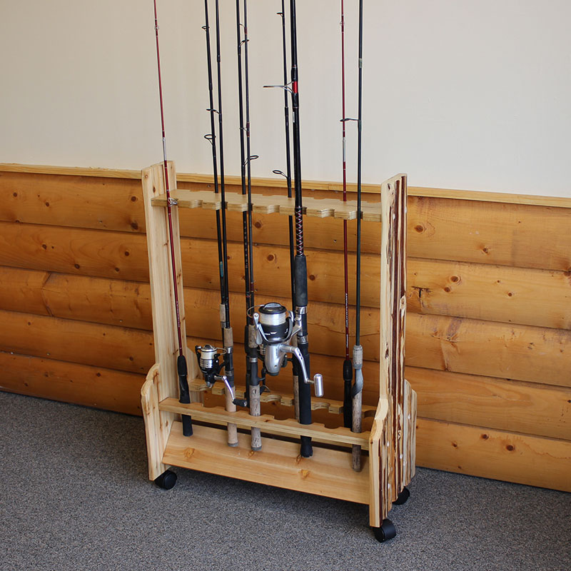  Rush Creek Creations 14 Fishing Rod Rack with 4 Utility Box  Storage Capacity - Fishing Pole, Tackle Box, and Equipment Holder, Bass  Inspired Finish (38-3009) : Sports & Outdoors