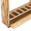 Rustic wooden firearm rack base with protective padded grooves.