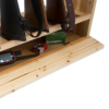 Gun rack with wood base and storage shelf holding.