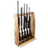Freestanding wooden gun rack on a clean white background with hold 6 guns.