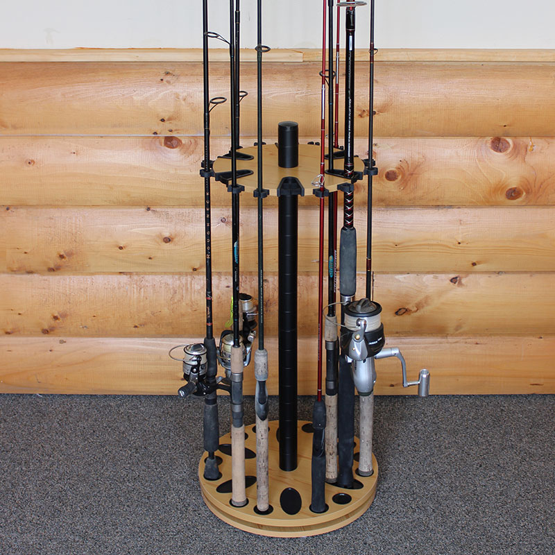 Rush Creek Creations 24-Rod Rotating Round Fishing Rod Storage Rack, Spinning  Fishing Rod Holder with Dual-Rod Clips, Wood Grain - Rush Creek Creations