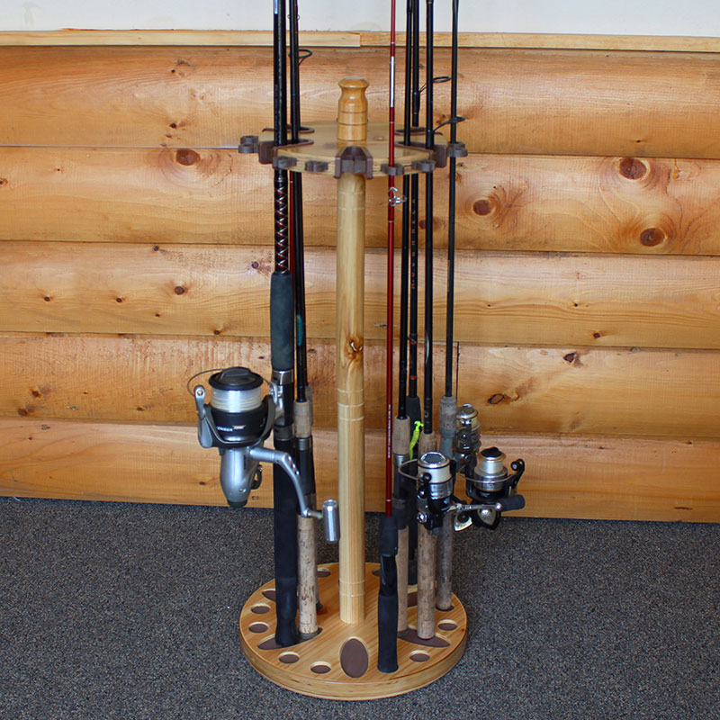 Rush Creek Creations Round 24 Fishing Rod Storage Rack with Dual Rod Clips,  Light Wood - Rush Creek Creations