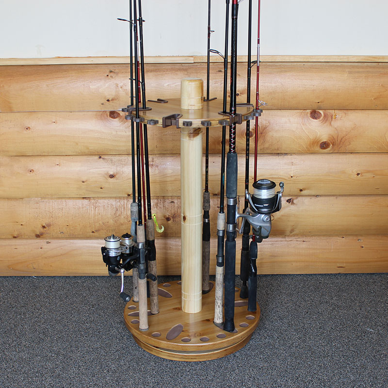 Rush Creek Creations 30-Rod Rotating Round Fishing Rod Storage Rack, Spinning  Fishing Rod Holder with Dual-Rod Clips, Light Wood - Rush Creek Creations