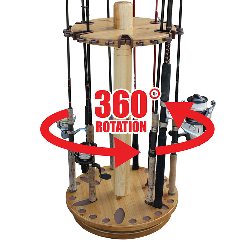 Fishing Rod Holders for Garage 360 Degree Rotating Fishing Pole Rack, Floor  Stand Holds up to 16 Rods Wood Fishing Gear Equipment Storage Organizer