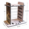 383009A_sm Freestanding 14-rod fishing storage rack with accessory shelf and dimensions.