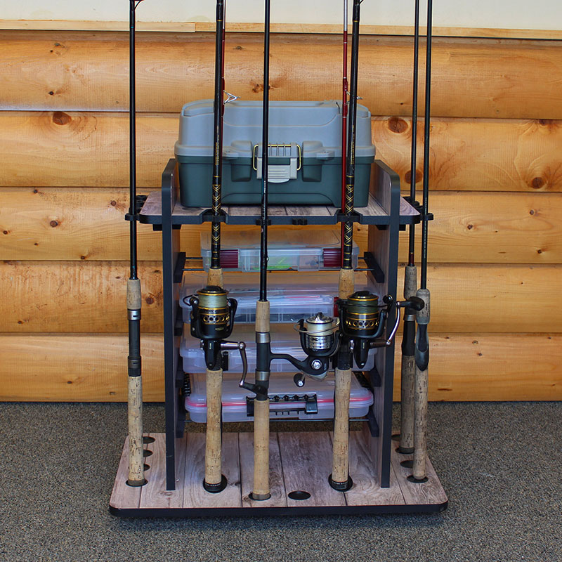 Rush Creek Creations 14-Rod Freshwater or Saltwater Fishing Rod Storage  Rack, Fishing Rod Holder with Tackle Accessory Storage, Bass Pond - Rush  Creek Creations
