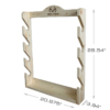 Wall-mounted wooden rack with four horizontal slots for hold guns and dimension markings.