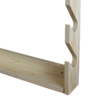 Wooden wall rack with four storage slots and visible lower edge.