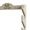 Wooden wall rack with four slots and Realtree logo on the upper edge.