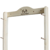 394003 REALTREE 2-Bow 12-Arrow Wall Rack C Wood archery rack with mounted arrow storage with the realtree logo.