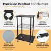 Expandable, adjustable, durable fishing rod holder with tackle box and gear storage.