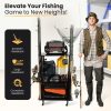 Fishing rod holder with gear storage and angler, scratch, chip, corrosion resistant design