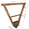 Bow and arrow display rack with wooden frame and product dimensions.