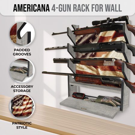 Americana 4-Gun Wall Rack with Storage