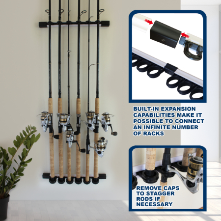 diy wall mounted fishing rod holder Piranha Series Compact Wall-Mount Rack and personality 6-Rod Wall or Ceiling Fishing