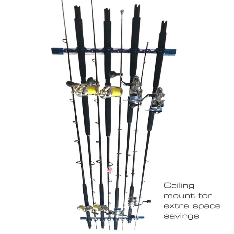 Rush Creek Creations 8-Rod Wall or Ceiling Fishing Rod Storage Rack,  Vertical or Horizontal Fishing Rod Holder with 8 Rod Capaci