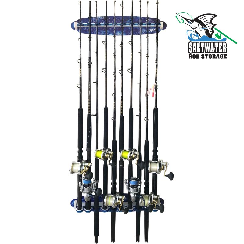 Reel Salty 10-Rod Offshore/Inshore Waterproof Fishing Pole Holders, Marine-Grade  Oversized Saltwater Fishing Rod Wall Shelf - Rush Creek Creations