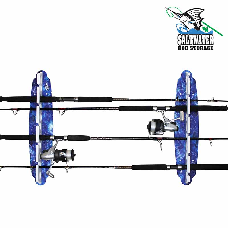 Reel Salty 11-Rod Offshore/Inshore Waterproof Fishing Pole Holders,  Marine-Grade Saltwater Fishing Rod Wall Rack or Ceiling Mount, Blue - Rush  Creek Creations