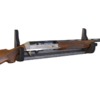 Gray wooden wall display rack hold single gun.