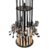 397009 Rush Creek Creations circular fishing rod storage rack with a camo-patterned base holding multiple spinning rods and reels.