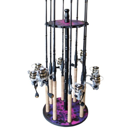 Rush Creek Creations 16 FISHING ROD ROUND RACK WITH WOOD POST PINK