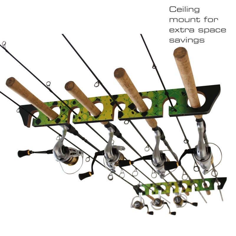 Rush Creek Creations 8-Rod Wall or Ceiling Fishing Rod Storage Rack,  Vertical or Horizontal Fishing Rod Holder with 8 Rod Capacity, Durable  Finish, Green and Yellow Mahi Colors - Rush Creek Creations