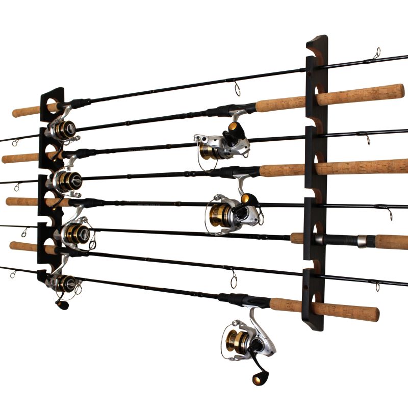 Rush Creek Creations 24-Rod Rotating Round Fishing Rod Storage Rack, Spinning  Fishing Rod Holder with Dual-Rod Clips, Dark Walnut