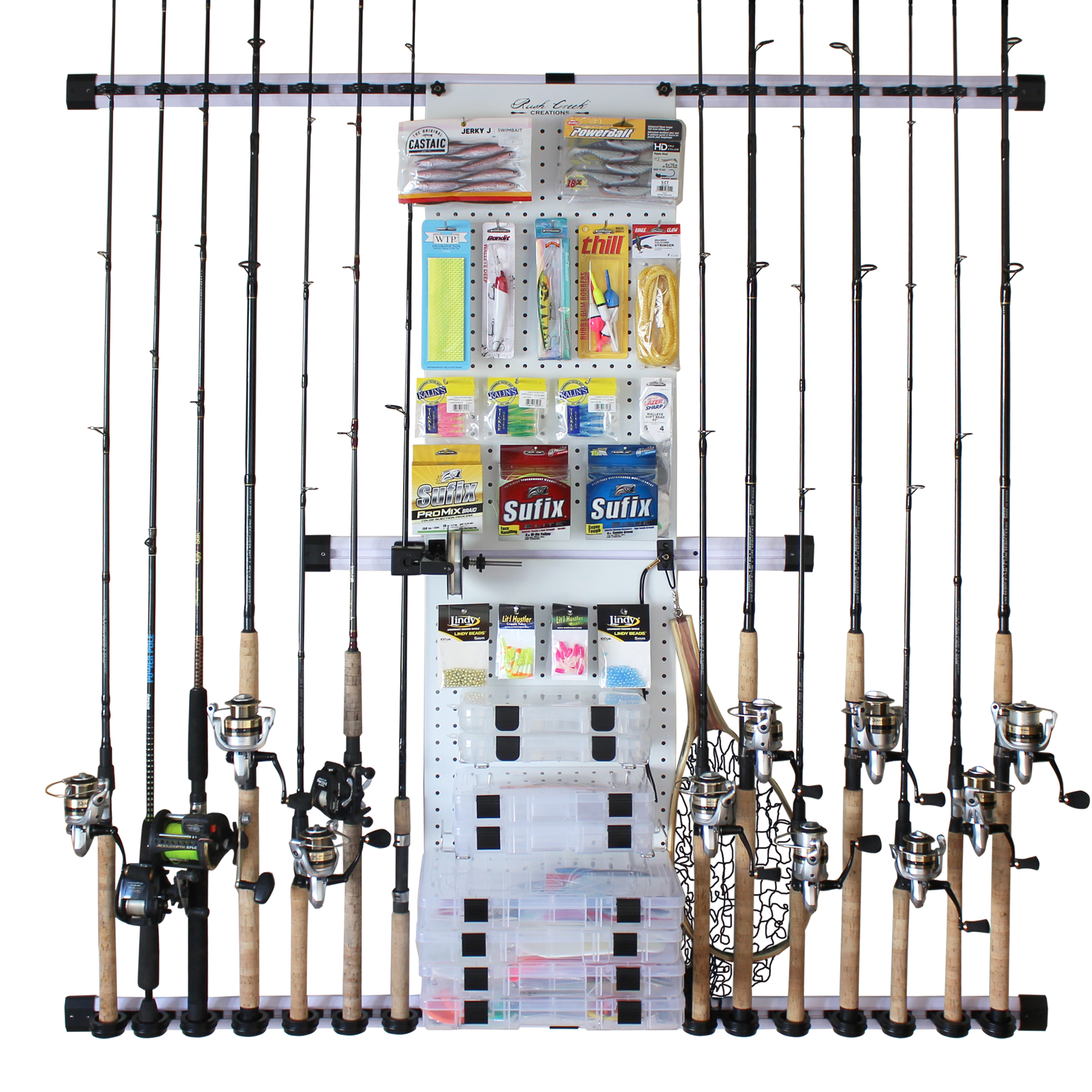 Rush Creek Creations No Limit 14 Fishing Rod and Tackle Storage Rack –  Innovative Design for Fishing Pole Rod and Reel Combos – Great for Garage  Fishing Rod and Tackle Accessory Storage