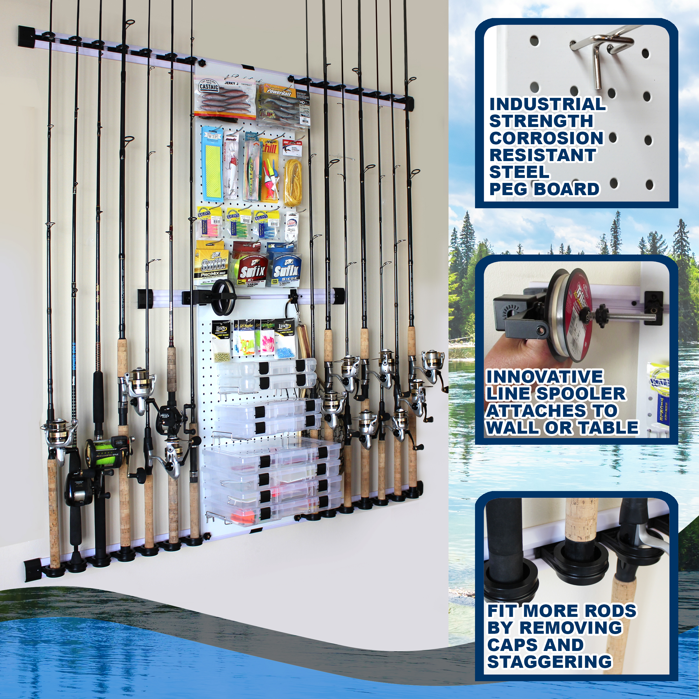 Fishing Pole Holders for Garage Wall Hanging-2 Pack Vertical Fishing Rod  Holders for Garage Wall Mount,Holds Up to 12 Rods,Fishing Gifts for Men