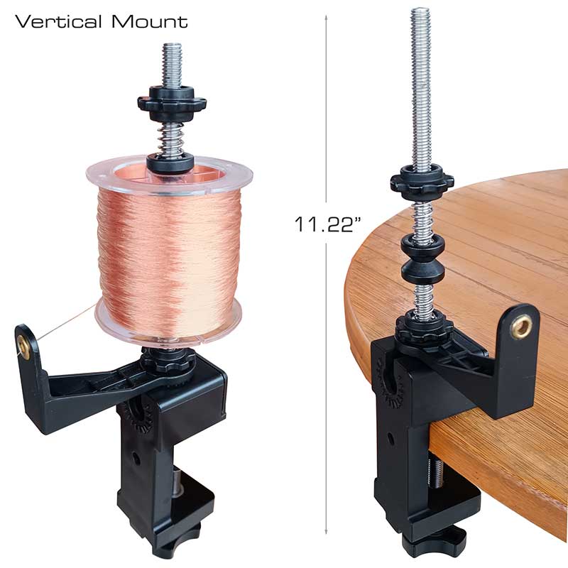 Large industrial heavy duty fishing line spool holder with spring tension  brake and table clamp