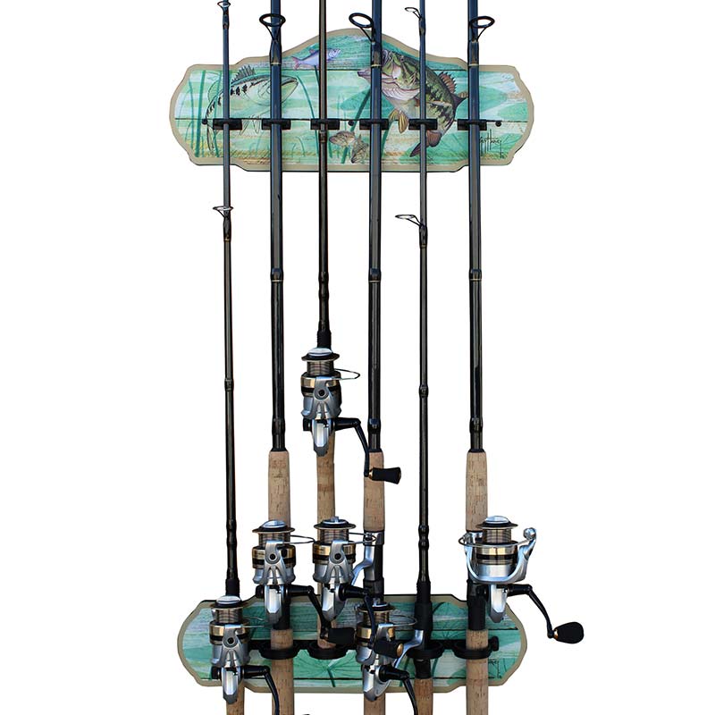 Guy Harvey Bass Fishing Wall Storage Rack 6 Rod Holder – Durable  Multi-Colored Rod Rack - Rush Creek Creations