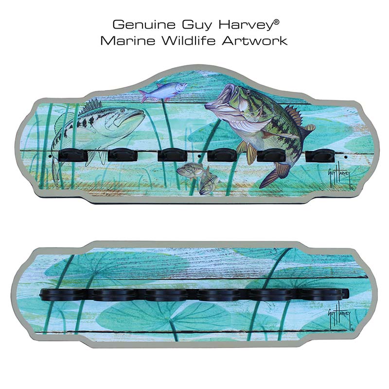 Guy Harvey Bass Fishing Wall Storage Rack 6 Rod Holder – Durable