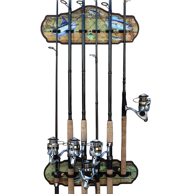 Rush Creek Creations Guy Harvey 6-Rod Wall or Ceiling Fishing Rod Storage  Rack, Wall-Mount Fishing Rod Rack with 6 Rod Holders, Multi-Colored Ancient  Map wth Durbale Finish - Rush Creek Creations