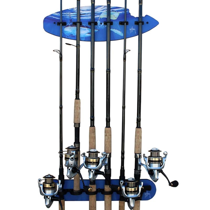 Rush Creek Creations Guy Harvey Rod Wall Or Ceiling Fishing Rod Storage Rack Wall Mount