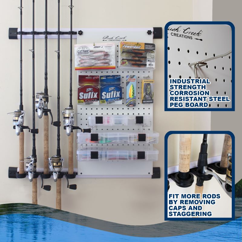 Rush Creek Creations No Limit 5 Fishing Rod and Tackle Storage Rack –  Innovative Design for Fishing Pole Rod and Reel Combos – Great for Garage Fishing  Rod and Tackle Accessory Storage