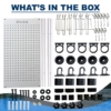 400014F Fishing rod and tackle storage rack with pegboard organizer for garage wall, ideal for rods, reels, lures and tackle boxes.