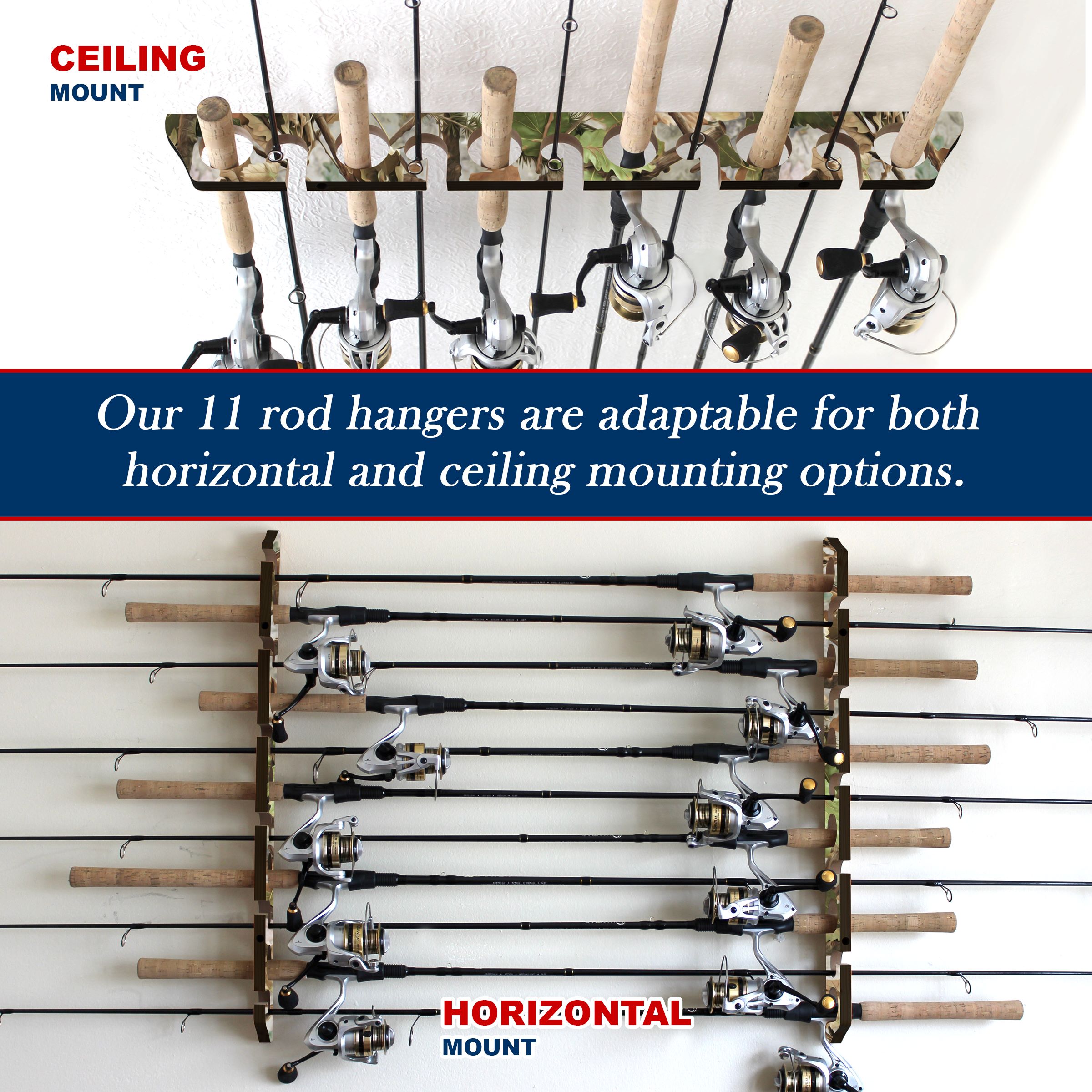 Rush Creek Creations 8-Rod Wall or Ceiling Fishing Rod Storage Rack,  Vertical or Horizontal Fishing Rod Holder with 8 Rod Capacity, Gray :  : Sports & Outdoors