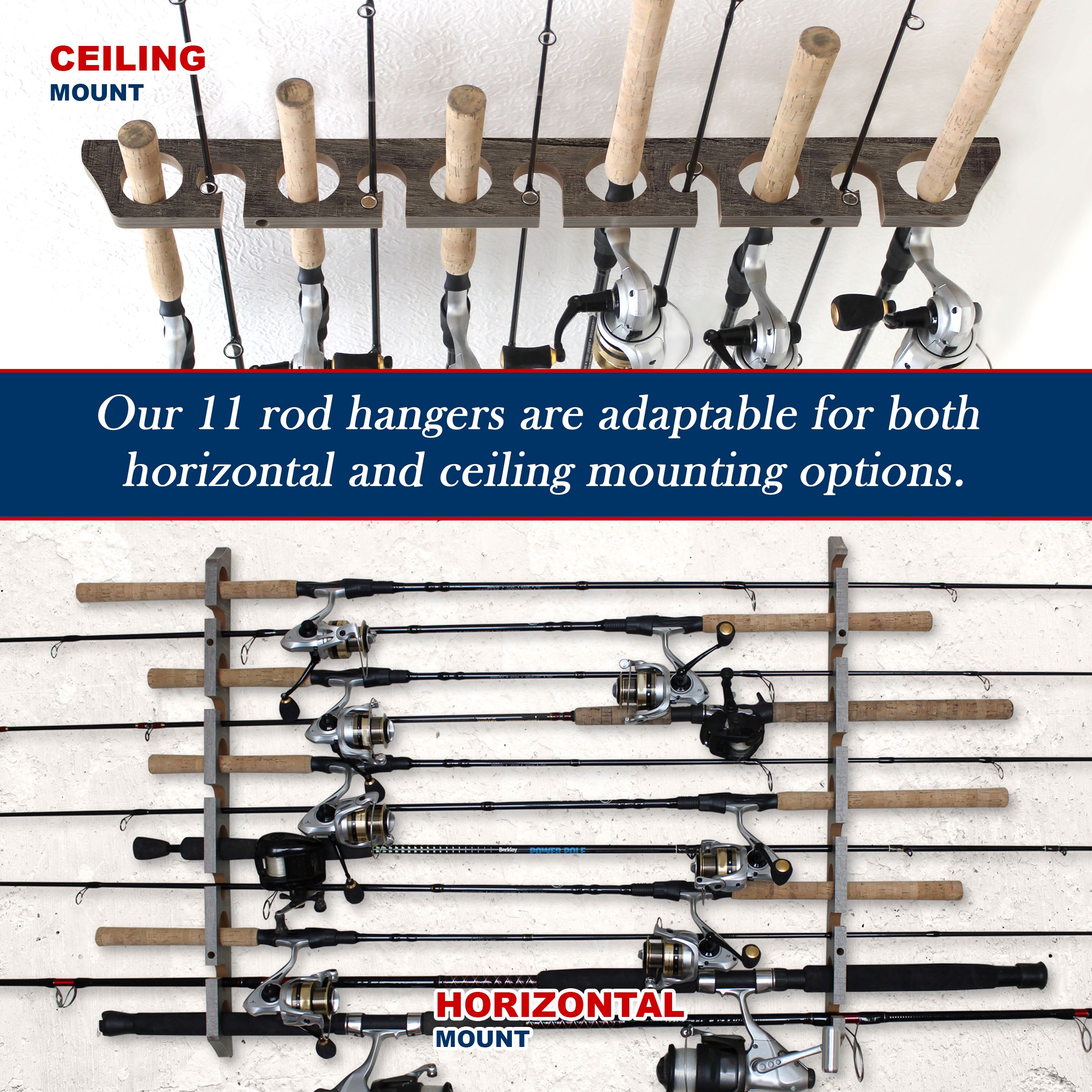  OJYDOIIIY Wall Mount Fishing Rod Holders,Horizontal/Ceiling  Fishing Pole Storage Rack for Garage 2 Packs : Sports & Outdoors