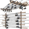 383025 1 Barnwood finished wall and ceiling fishing rod storage rack holding 11 rods and reel combos.