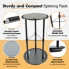 383034 3 Sturdy compact spinning rack for 17 rods with adjustable storage and 360° rotation.