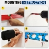 Wall installation guide for fishing rod holder showing drill and screw steps.