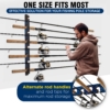 Man storing six fishing rods in a wall blue colour fishing rod holder rack.
