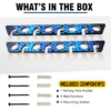 Package contents with two fishing pole holders, eight wall anchors, and mounting screws.