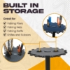 Rotating 16 fishing rod storage rack expandable for fly, surf, spinning and baitcasting rods.