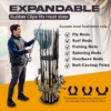 16 rod octagon fishing rod holder with 360° rotating rack, expandable for fly, surf, spinning and baitcasting poles.