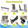 6-step easy assembly guide for rolling fishing rod storage rack.