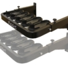 Black wall-mounted rifle rack for five long guns.