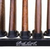 Black rifle wall rack holding five firearms in vertical slots.